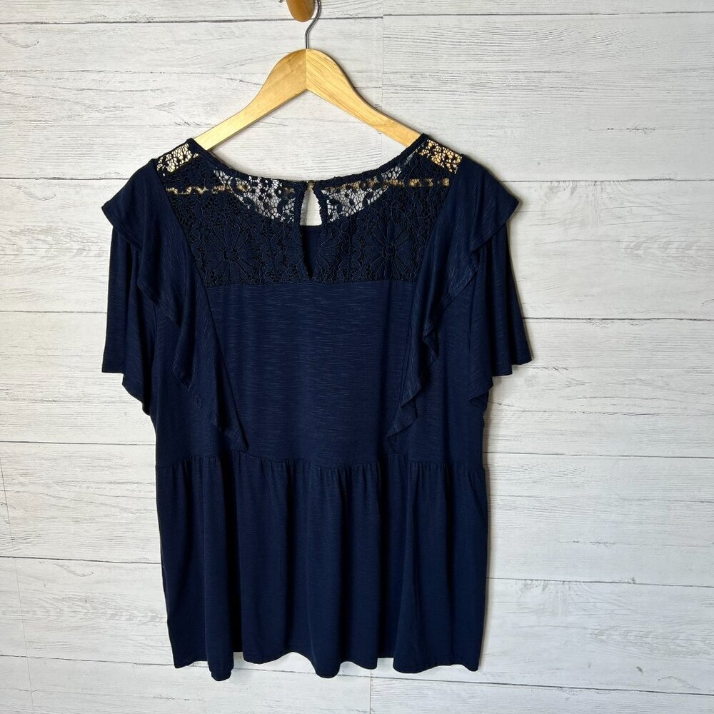 Knox Rose Blouse Womens Size XXL Navy Indigo Ink Floral Lace Babydoll Top - Picture 11 of 16